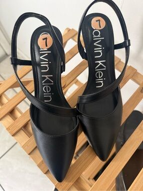 Calvin Klein Black Pointed Slingback Heels